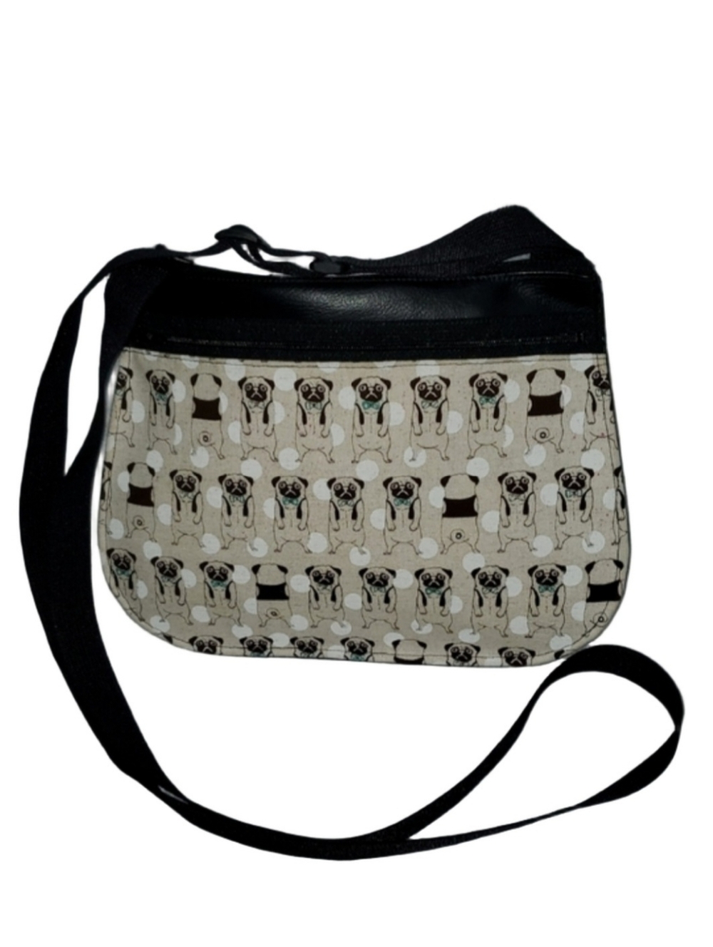 Pug Print Crossbody Bag - Black and Tan